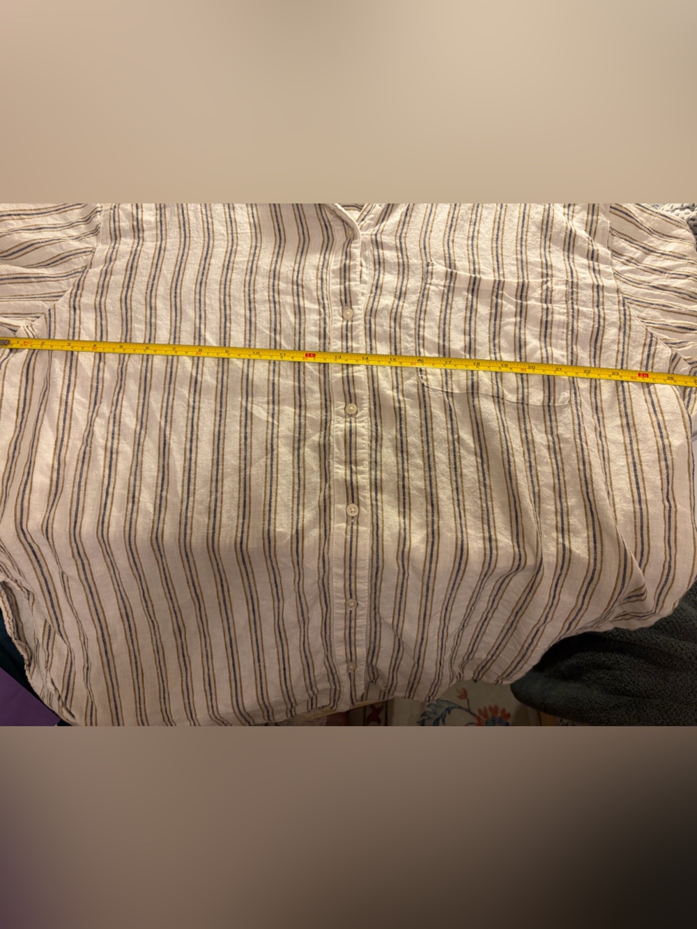 Linen Blend Loose Button Down Neutral Stripe Boyfriend shirt - Picture 5 of 11